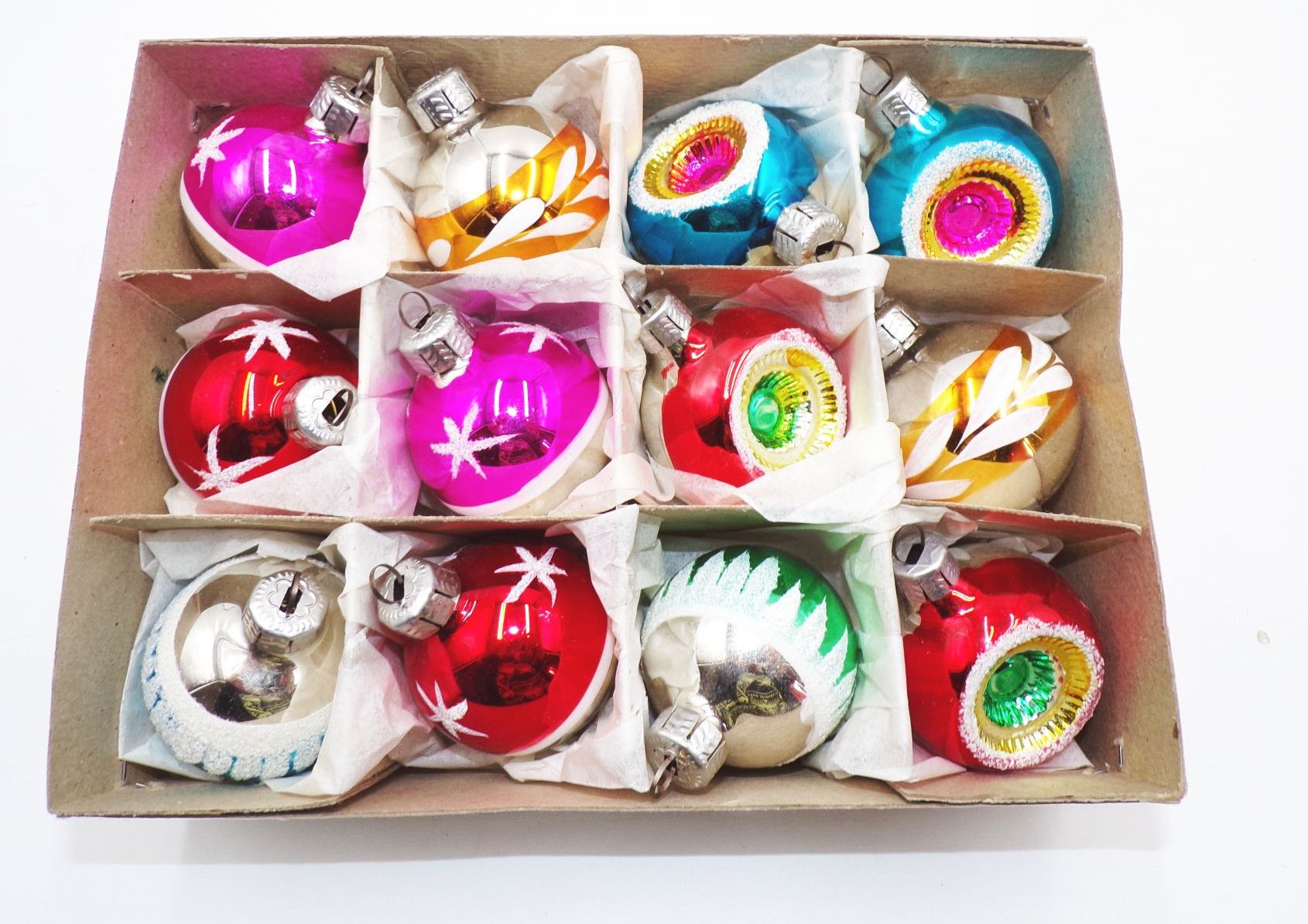 12 bunte Weihnachtskugeln Halbkugeln DDR 