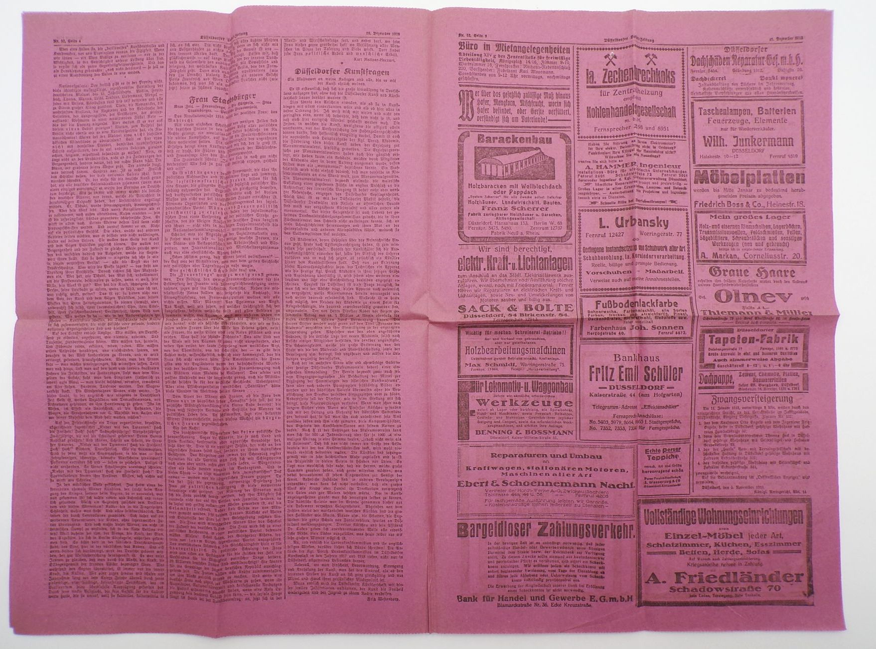 Düsseldorfer Lokal Zeitung Thalheimer 1918 Nummer 52 Die rote Fahne