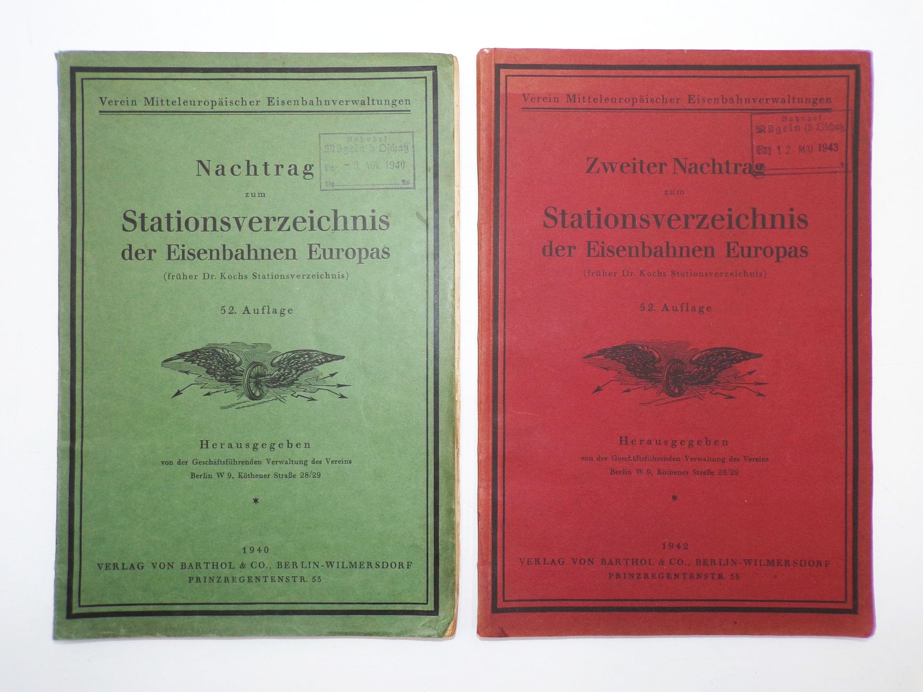 2 x Nachtrag zum Stationsverzeichnis der Eisenbahn Europas 1940 1942 2 x Nachtrag zum Stationsverzeichnis der Eisenbahn Europas 1940 1942