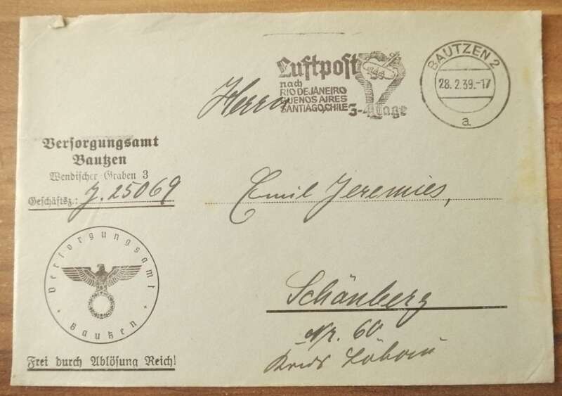 Luftpost Brief Sachsen Bautzen DR 1939 Versorgungsamt