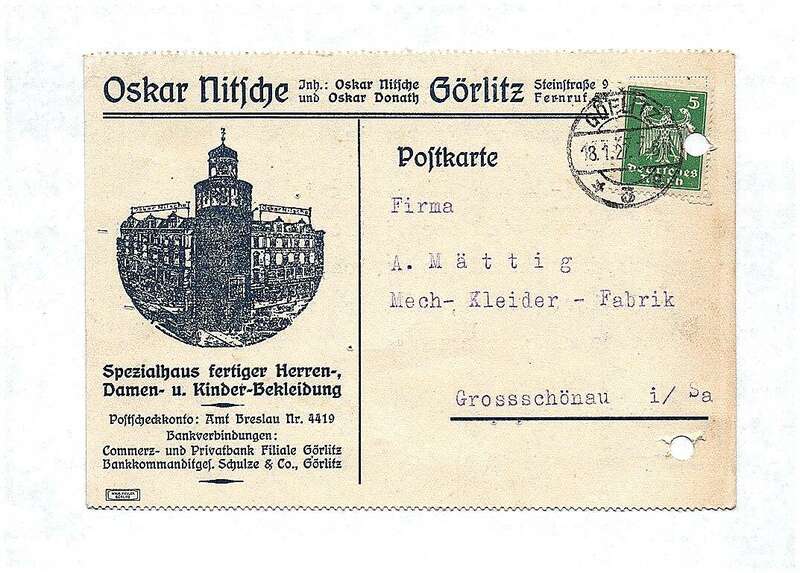 Brief Firma A Mättig Mechanische Kleider Fabrik Grossschönau Postkarte 1927