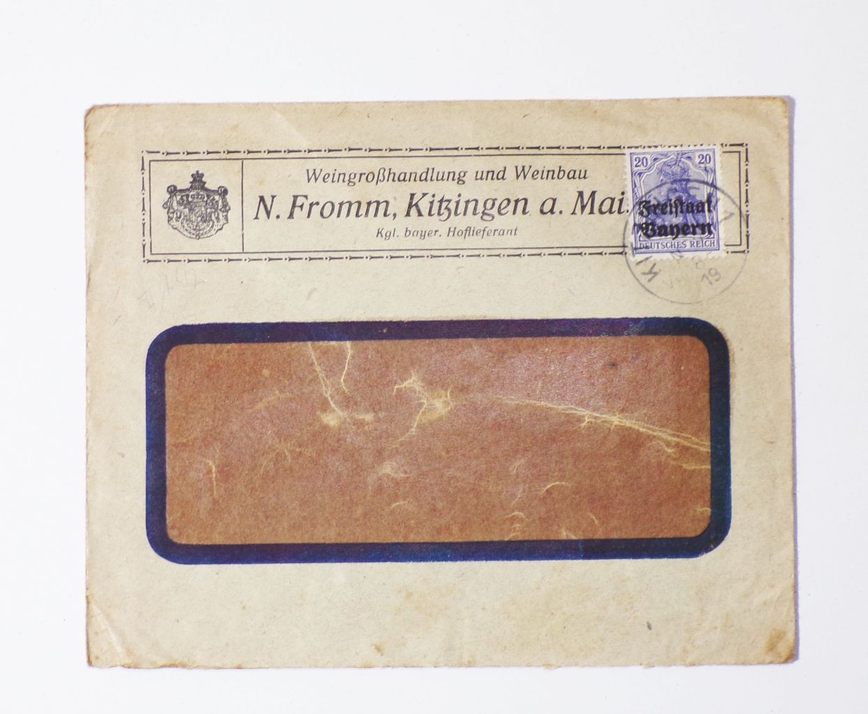 Firmen Brief Weingroßhandlung Weinbau Fromm Kitzingen am Main 1919