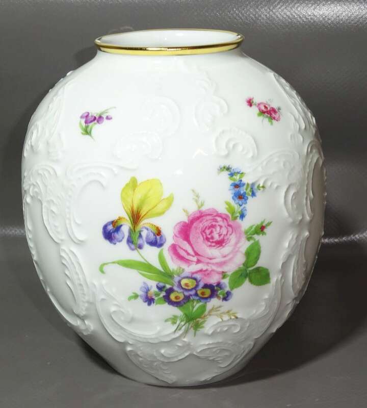 Alte Porzellan Vase Blumen Dekor Ludwig Kamenz Deko