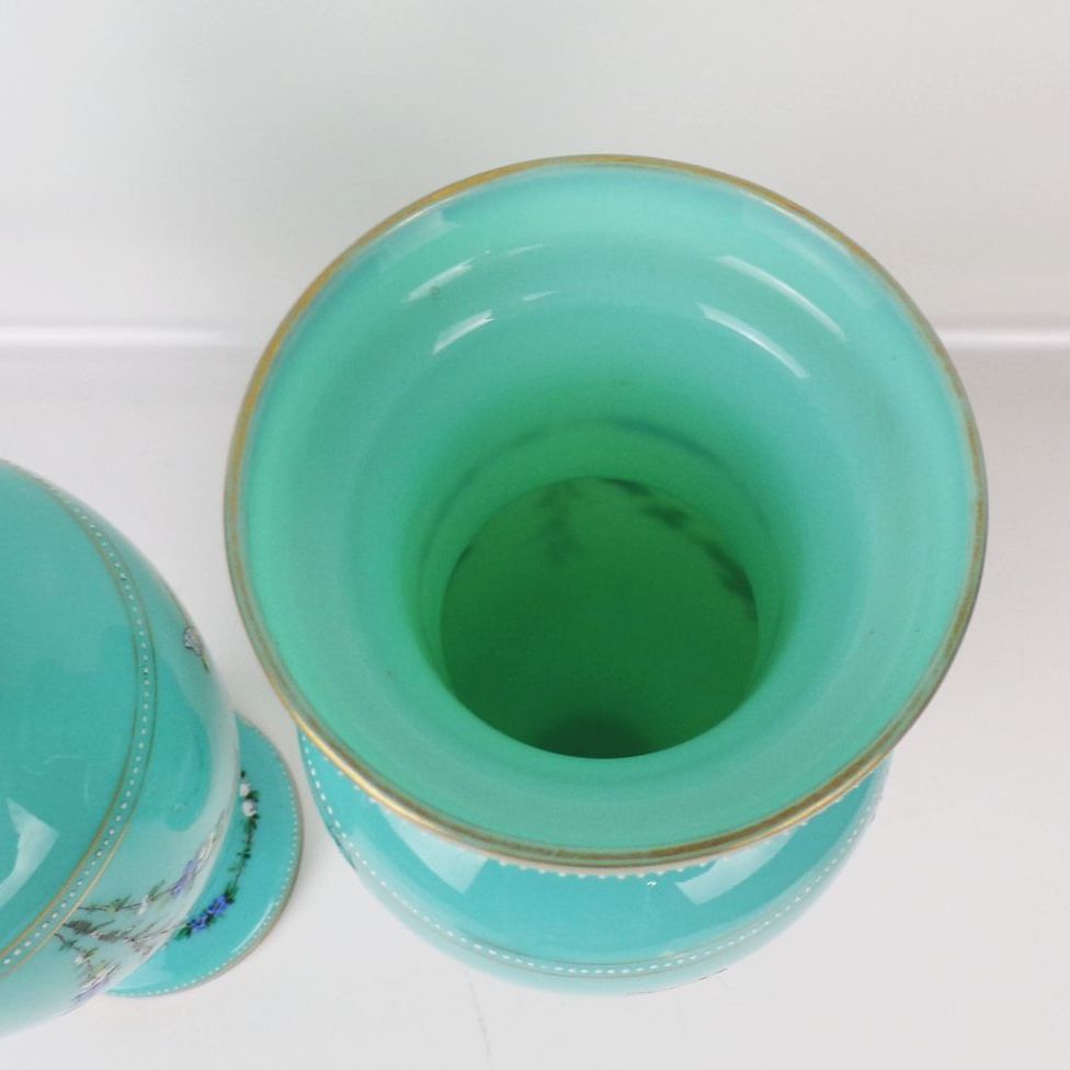 Alte Vasen Opalglas Emailmalerei um 1890 Böhmen 