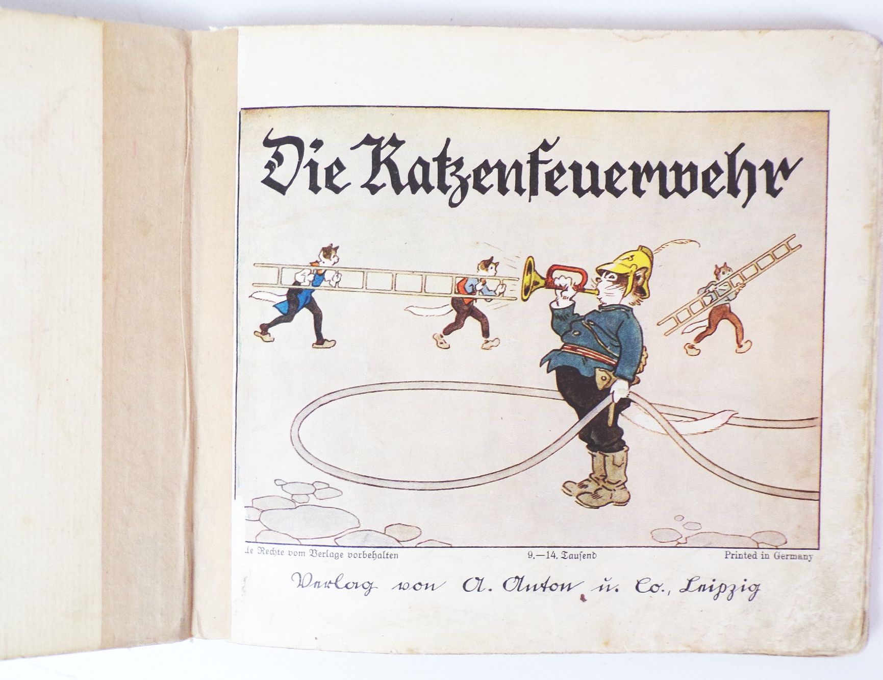 Die Katzenfeuerwehr lustige Bilder von Fritz Baumgarten seltenes Kinderbuch 