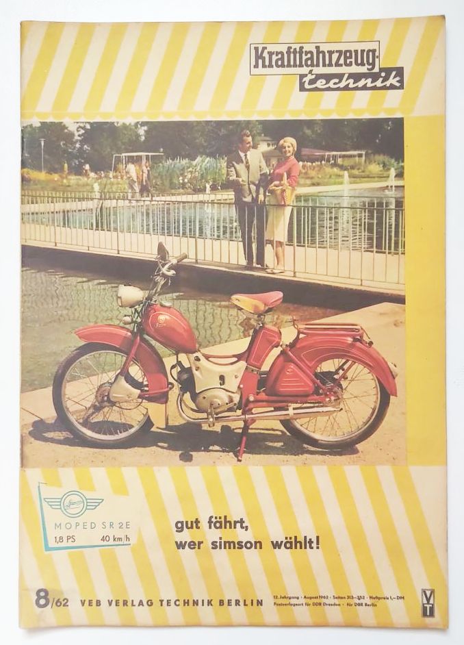 KFT DDR Zeitschrift Nr 8 SIMSON Moped SR 2E 1962 Kraftfahrzeugtechnik