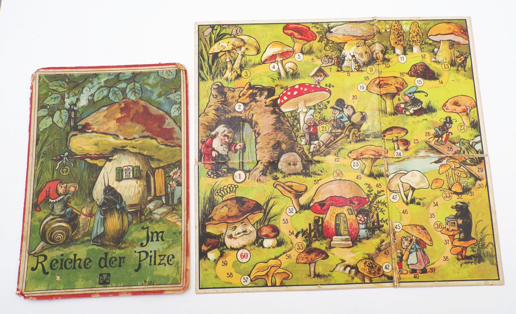 Klee Im Reiche der Pilze Wichtel Zwerge um 1920 Spielplan Brettspiel