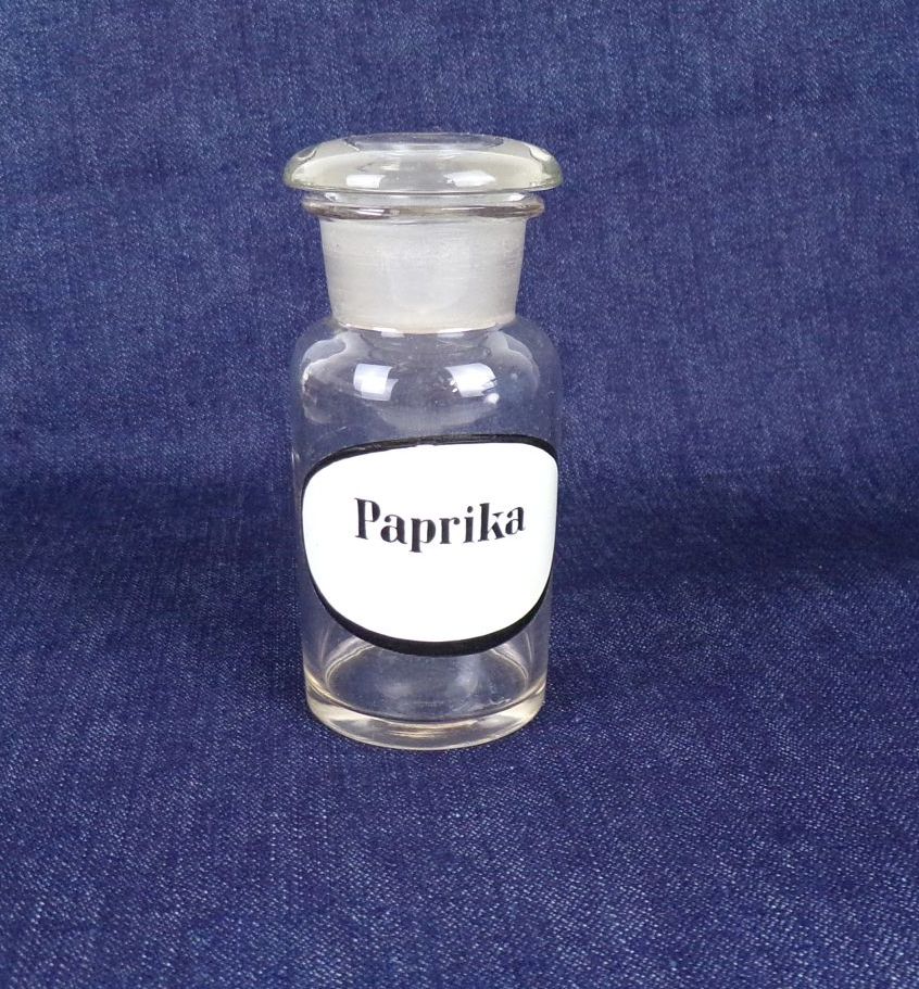 Alte Apothekerflasche Vorratsgefäß Paprika 10 cm Glas Deko