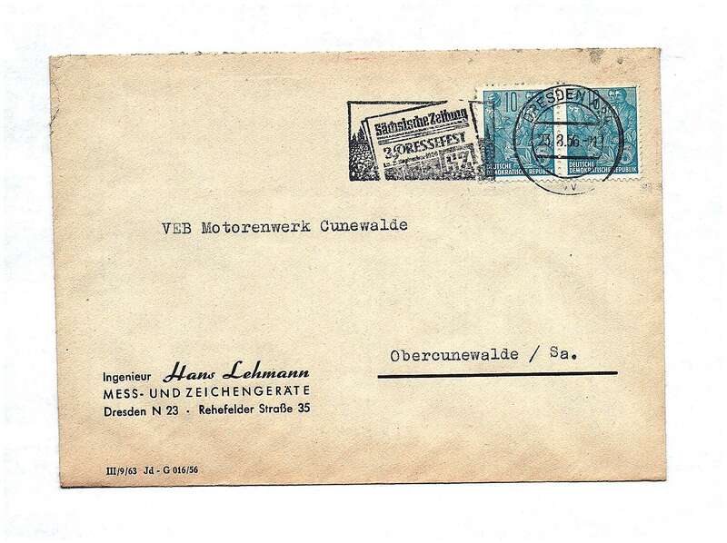 DDR Mess und Zeichengeräte Dresden Brief 1956