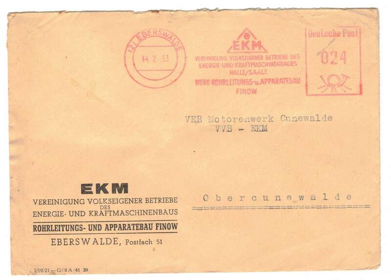 Brief 1953 EKM Apparatebau Finow Eberswalde 