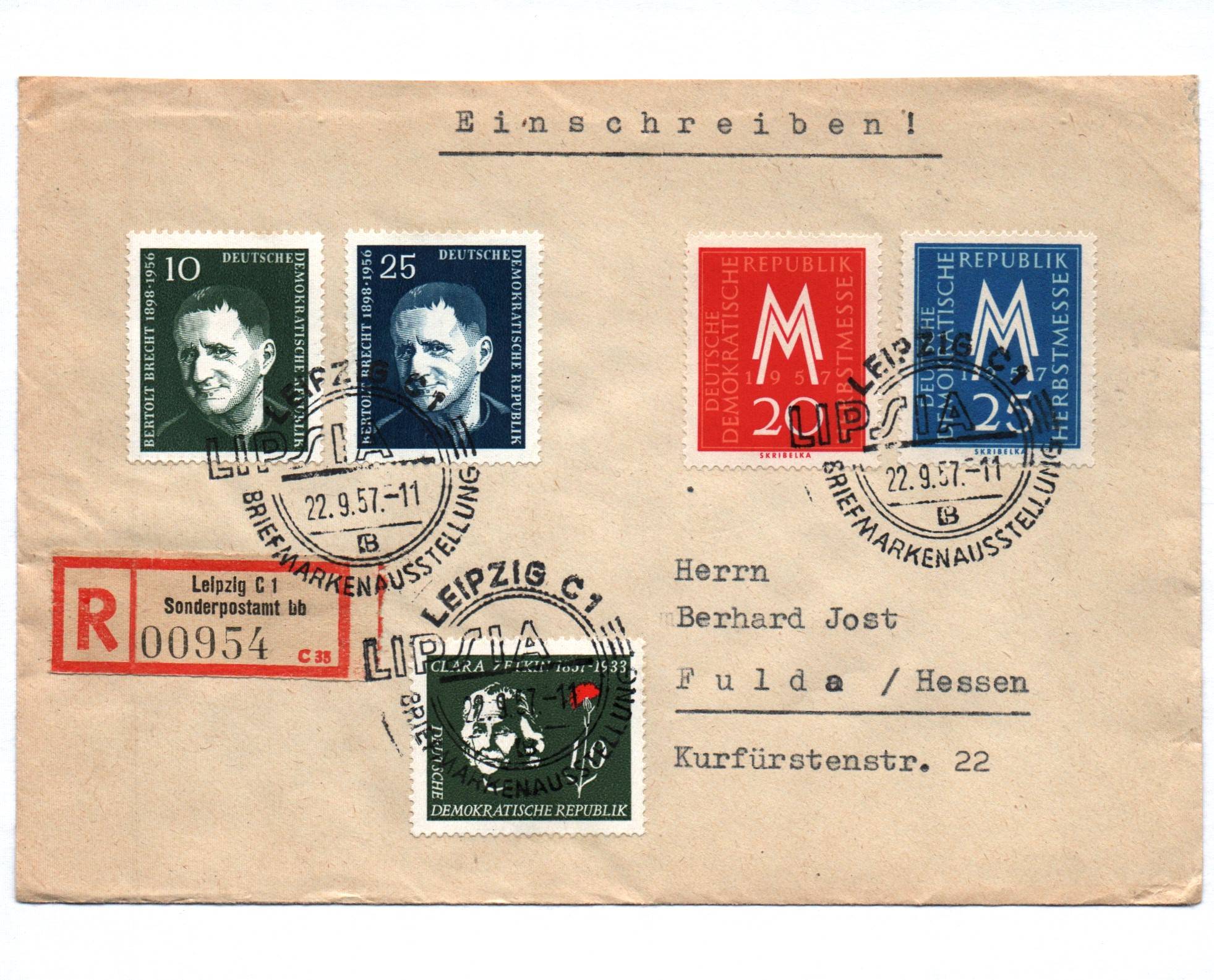 R Brief Leipzig Sonderpostamt 1957 Einschreiben