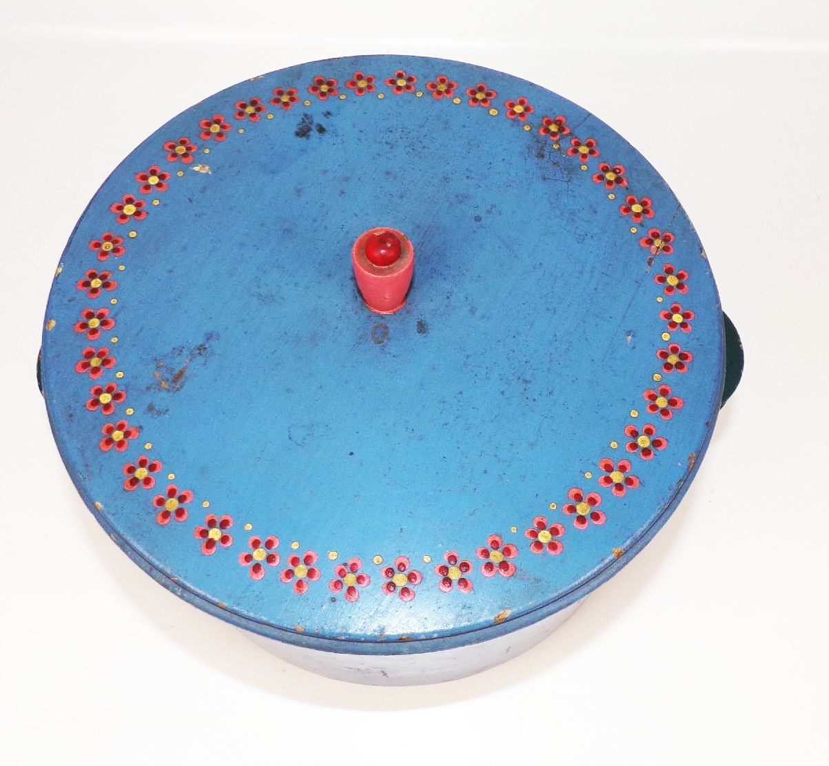 Alter Holztopf handbemalt Dose Wolle Behälter Erzgebirge Handarbeit 