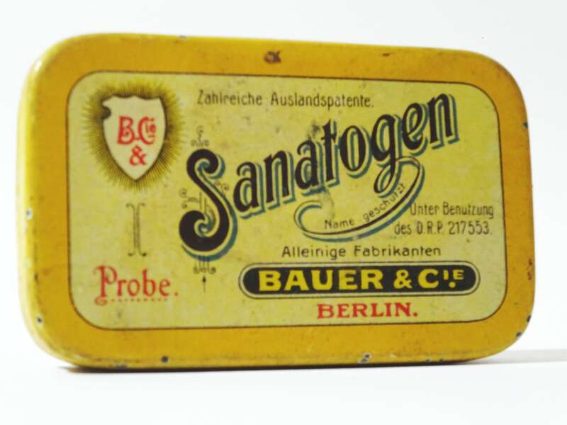 Alte Blechdose Sanatogen Bauer und Cie Berlin um 1910 