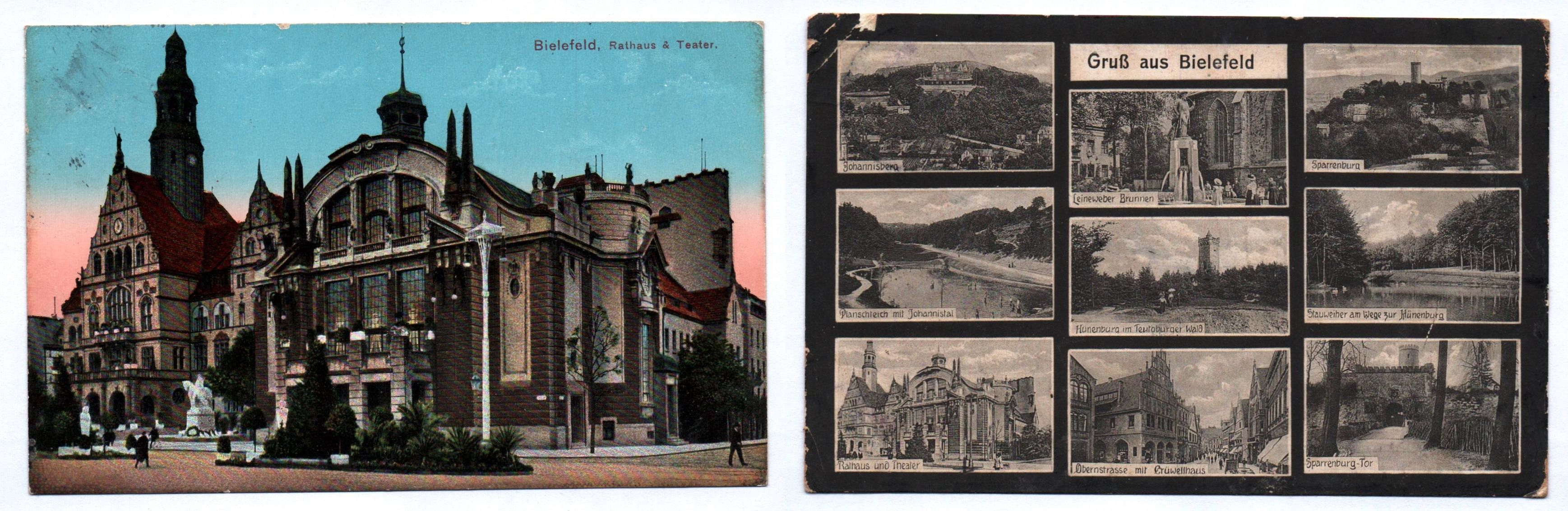 Ak Gruß aus Bielefeld 1912 Rathaus und Theater Sparrenburg 2 Stück