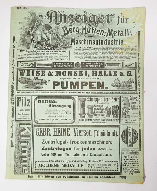 Anzeiger für Bergbau Hüttenwesen Metall und Maschinenindustrie 1912 Nr 89