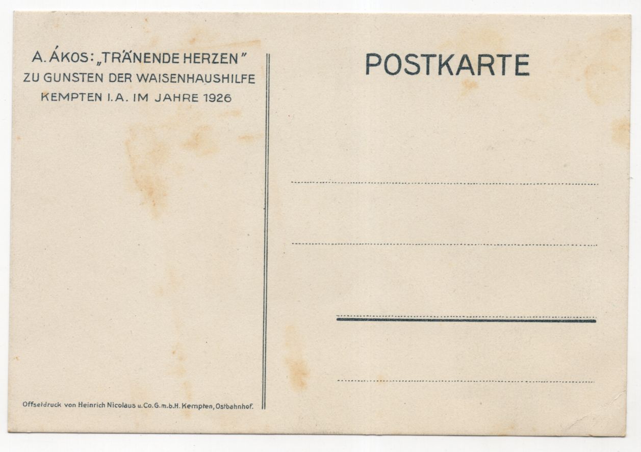 Künstler Ak Kempten 1926 Waisenhaushilfe Tränende Herzen 