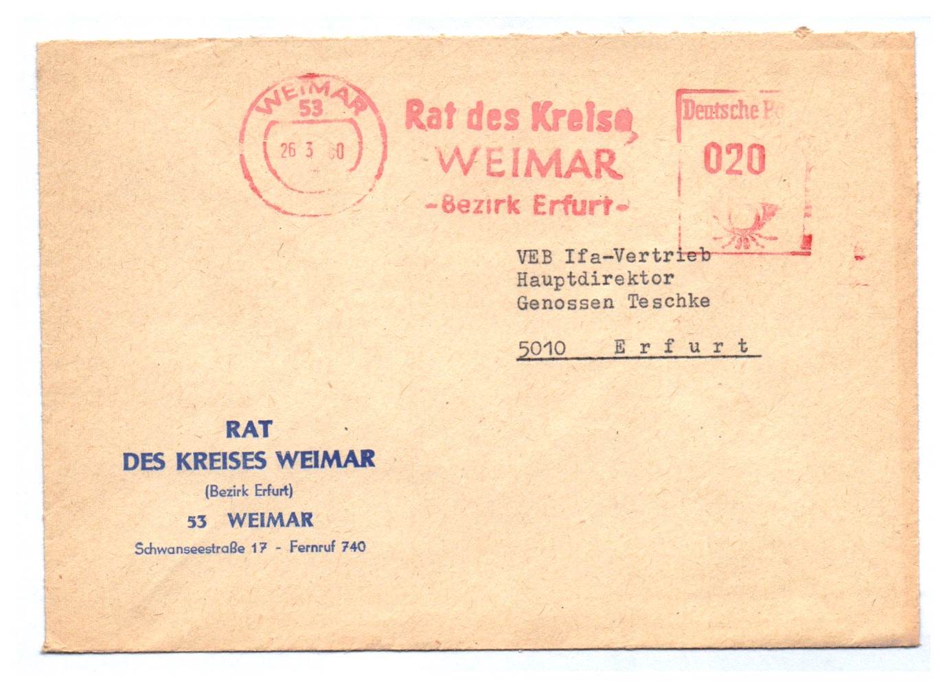 Brief Rat des Kreises Weimar Bezirk Erfurt DDR Brief Rat des Kreises Weimar Bezirk Erfurt DDR