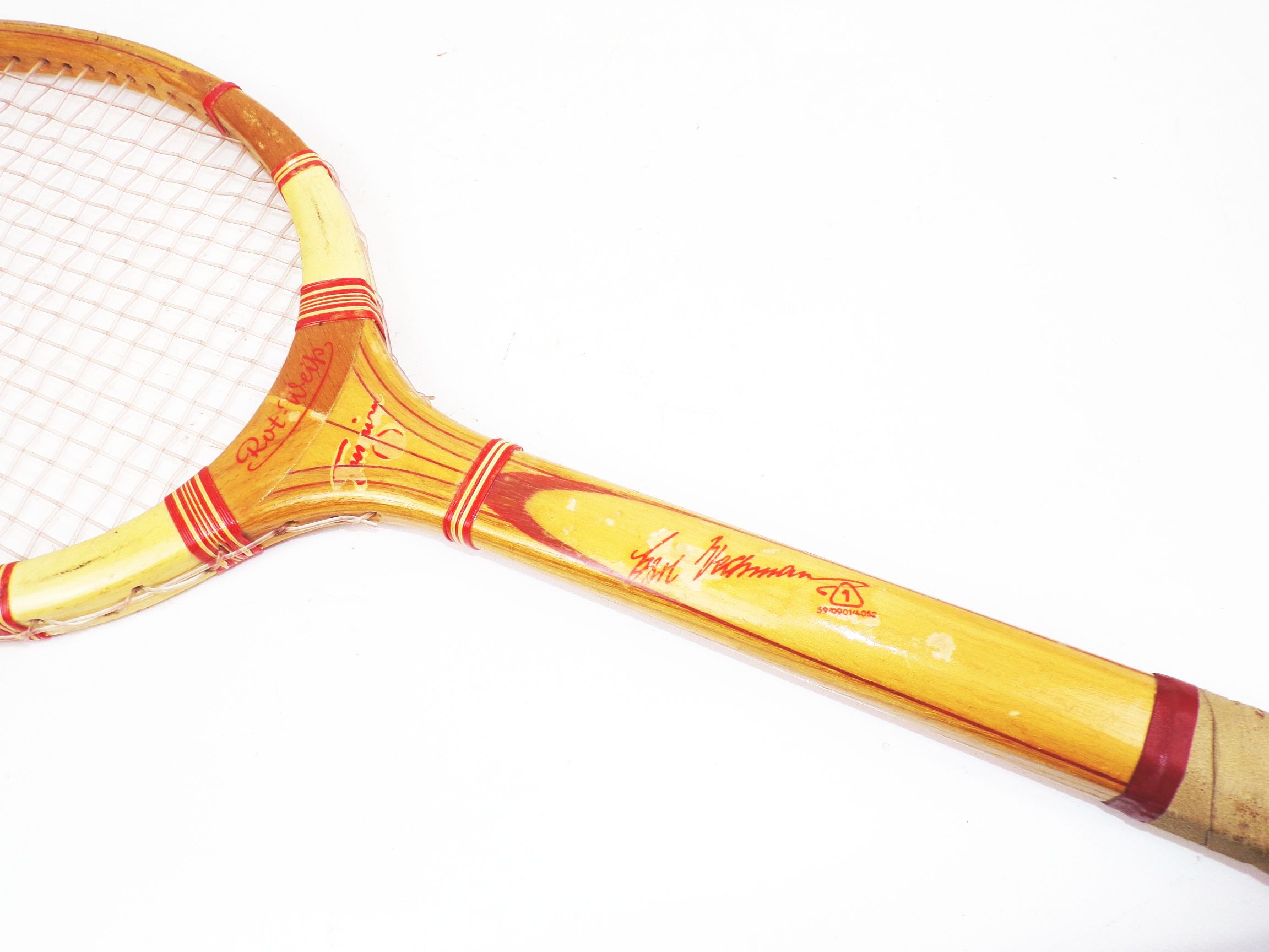 Alter Tennisschläger Rot Weiß Vintage Deko handmade
