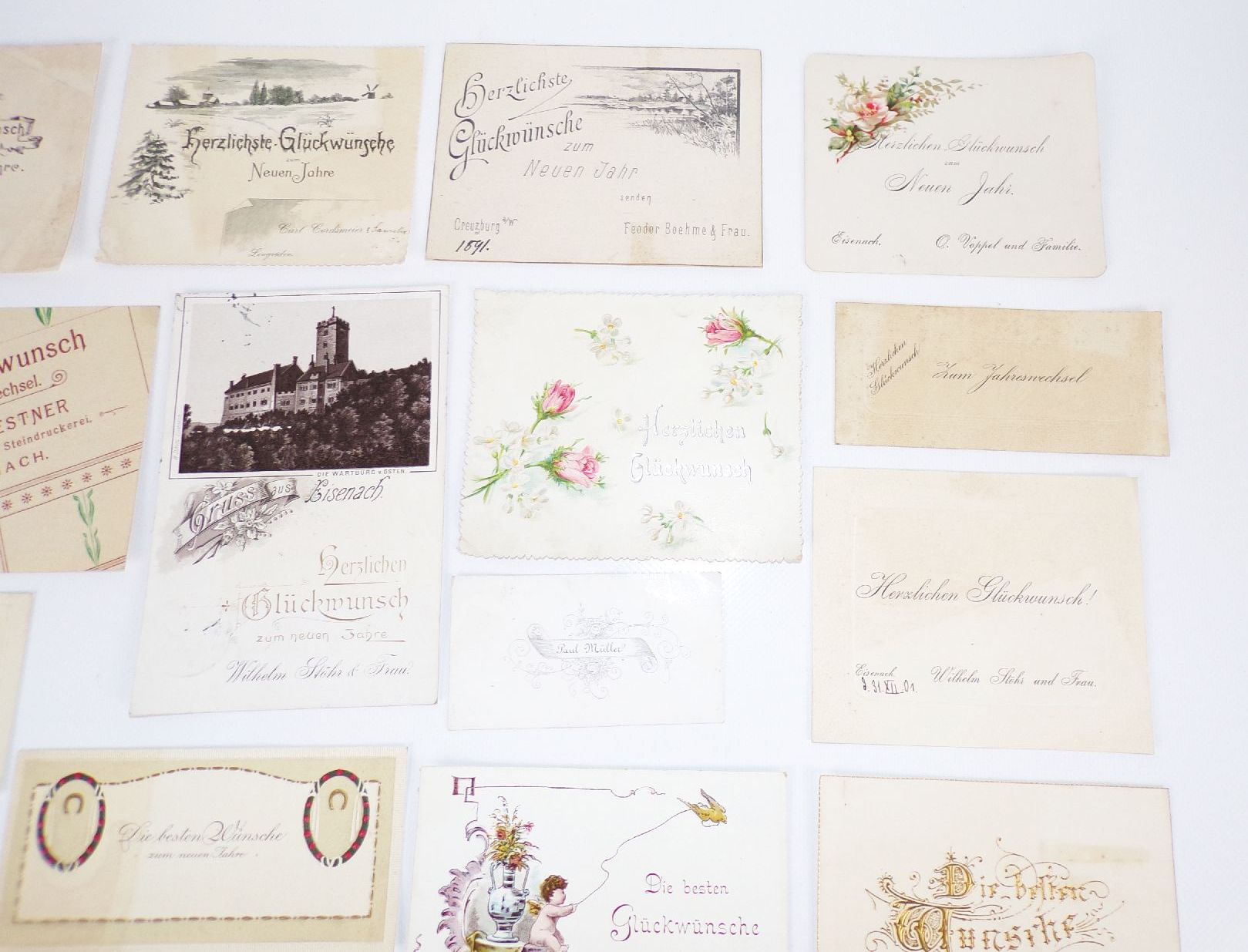 Konvolut alter Glückwunschkarten Neujahr Karten meist Eisenach um 1900 Konvolut alter Glückwunschkarten Neujahr Karten meist Eisenach um 1900