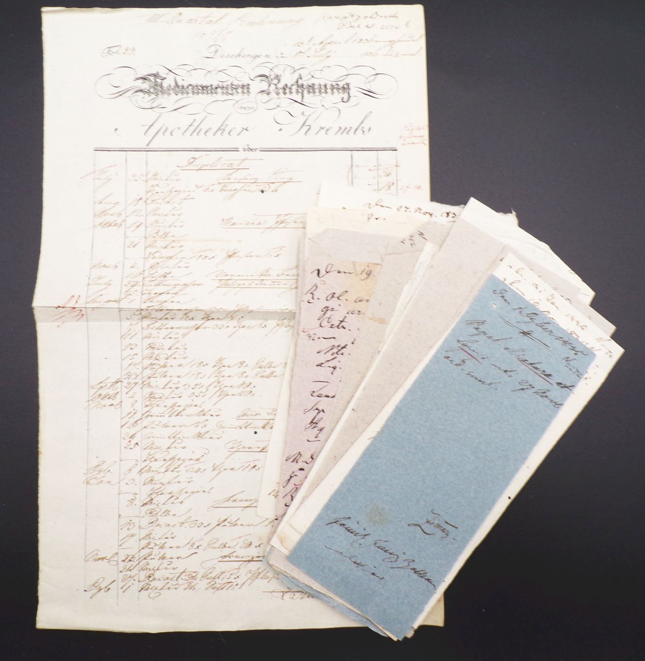 Dischingen Medikamenten Rechnung 1836 mit handschriftlichen Belegen 