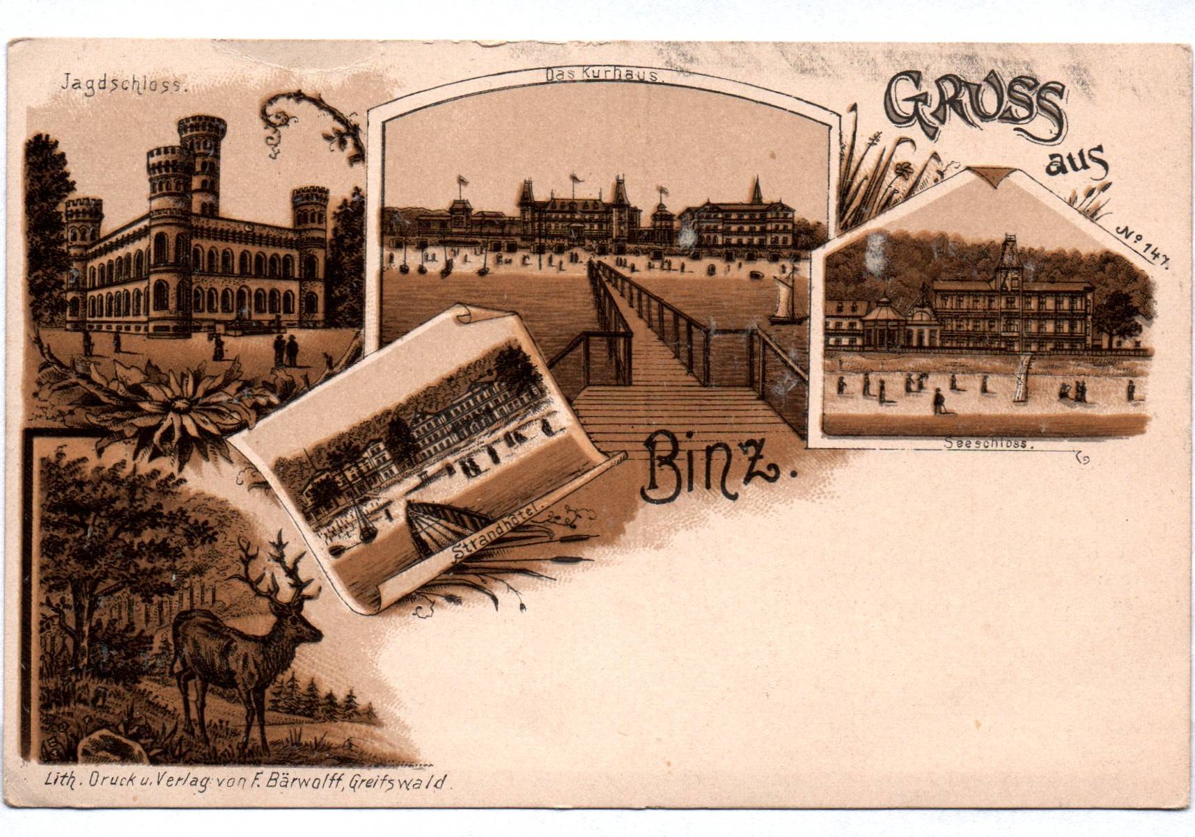 Litho Ak Binz Jagdschloss Kurhaus Seeschloss um 1900