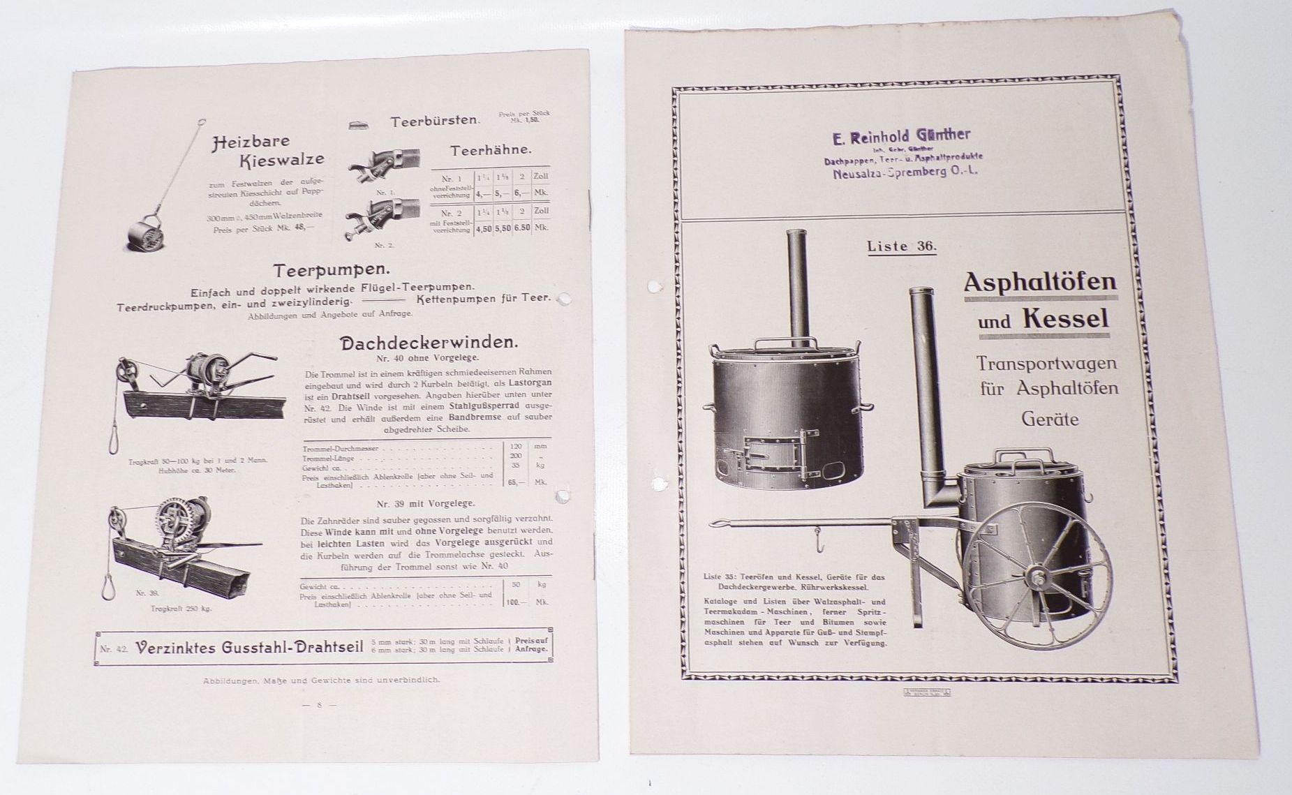Alte Prospekte Teeröfen und Kessel Günther Neusalza Spremberg um 1910 