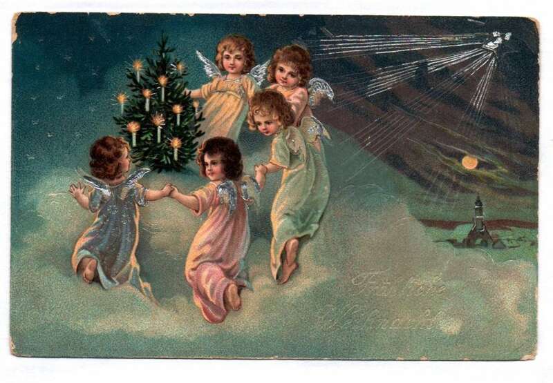 Ak Engel mit Christbaum auf den Wolken Weihnachten um 1910