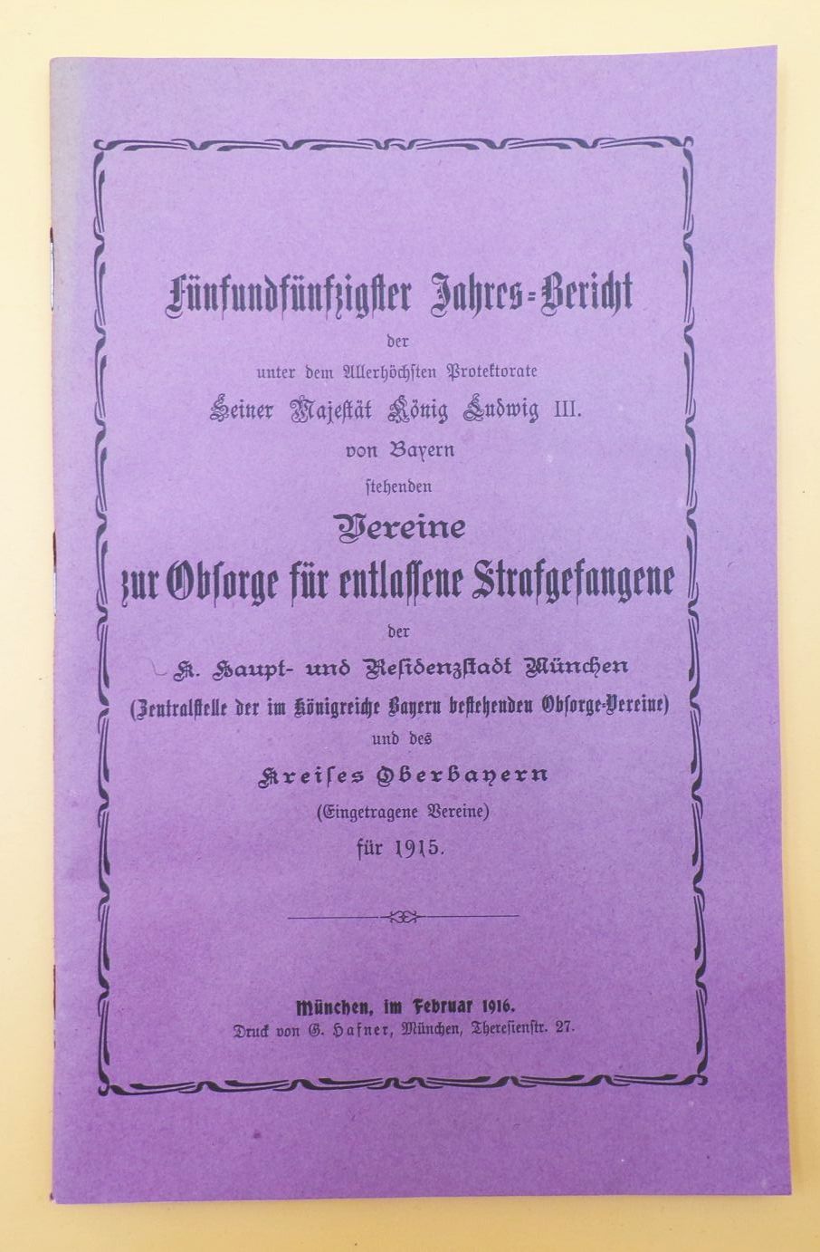Jahresbericht Vereine Obsorge für entlassene Strafgefangene 1915