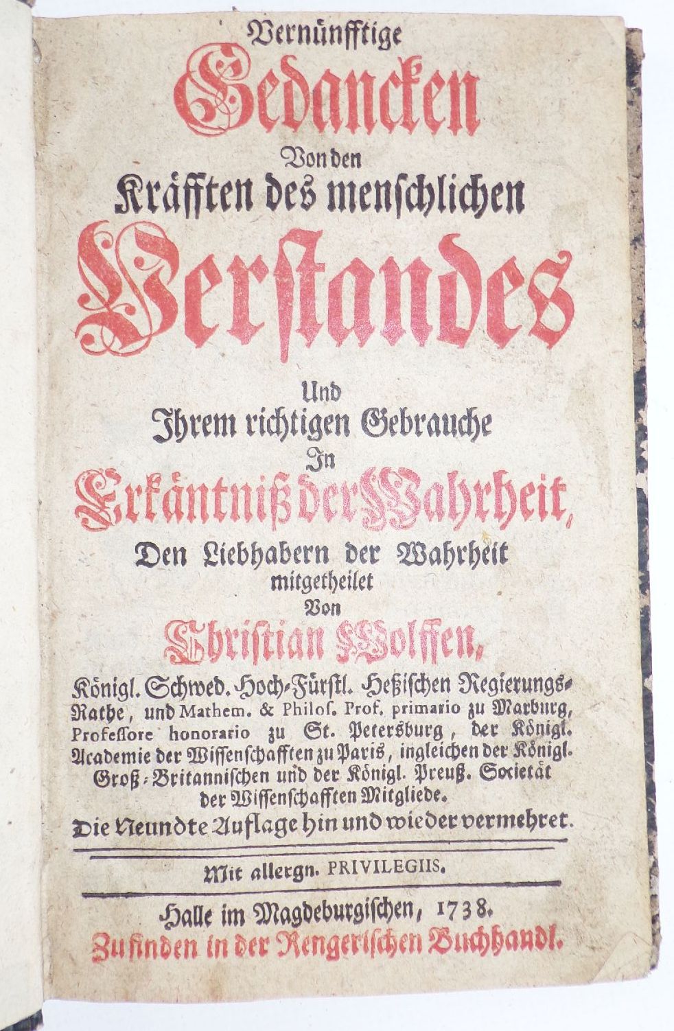 Vernünftige Gedanken von den Kräften des menschlichen Verstandes 1738