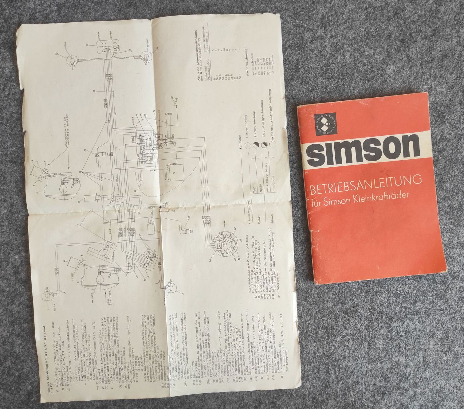 Heft Betriebsanleitung Simson Kleinkrafträder 1980 mit Schaltplan Heft Betriebsanleitung Simson Kleinkrafträder 1980 mit Schaltplan