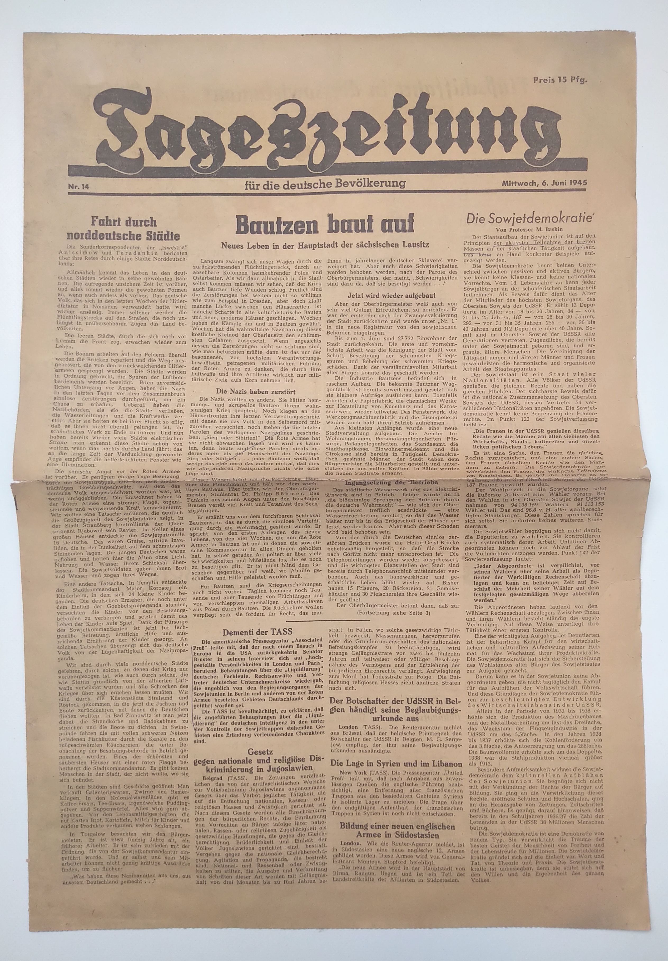 Tageszeitung Bautzen baut auf 1945 sächsische Lausitz Nr 14 Tageszeitung Bautzen baut auf 1945 sächsische Lausitz Nr 14