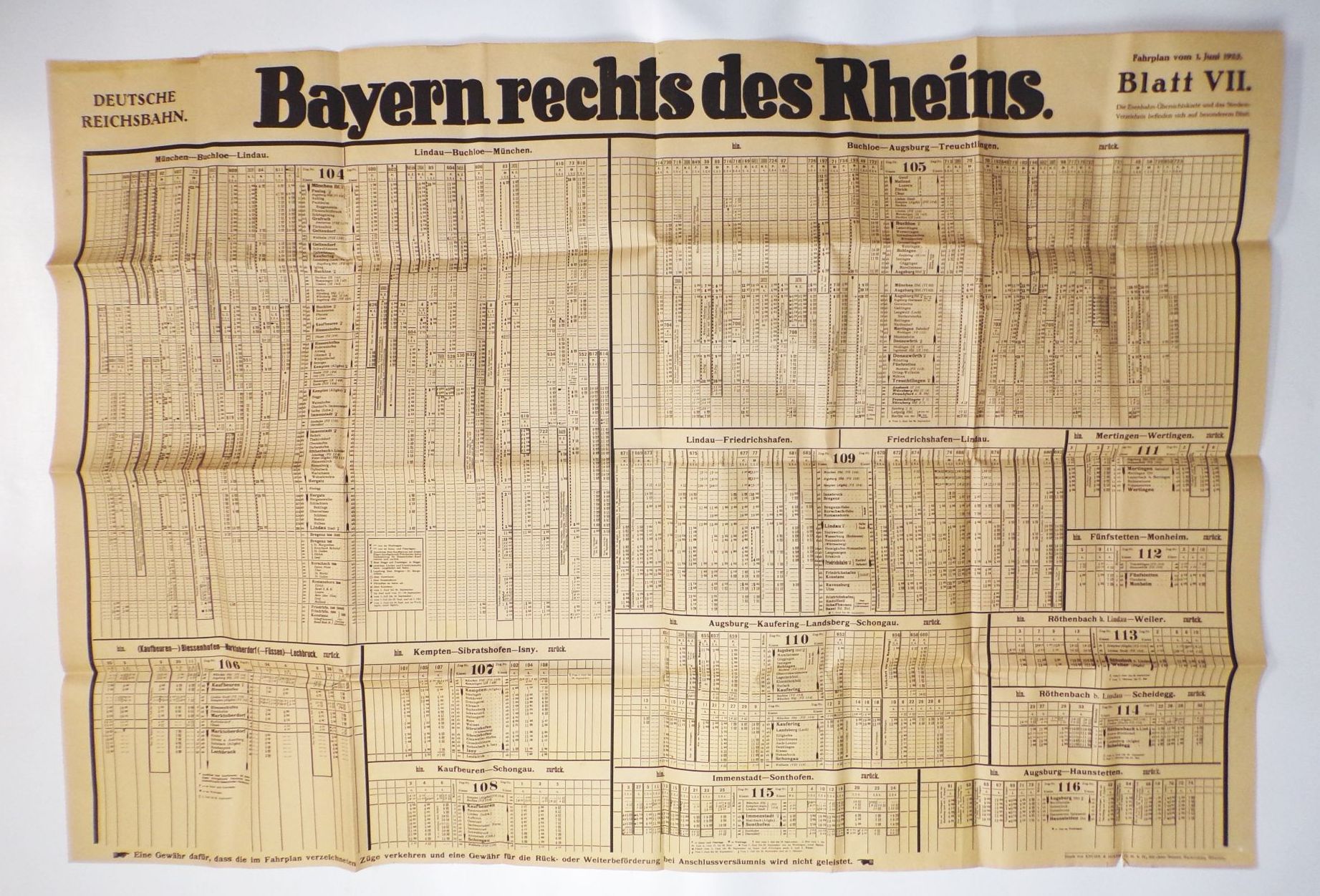 Fahrplan Deutsche Reichsbahn Bayern rechts vom Rhein 1923 