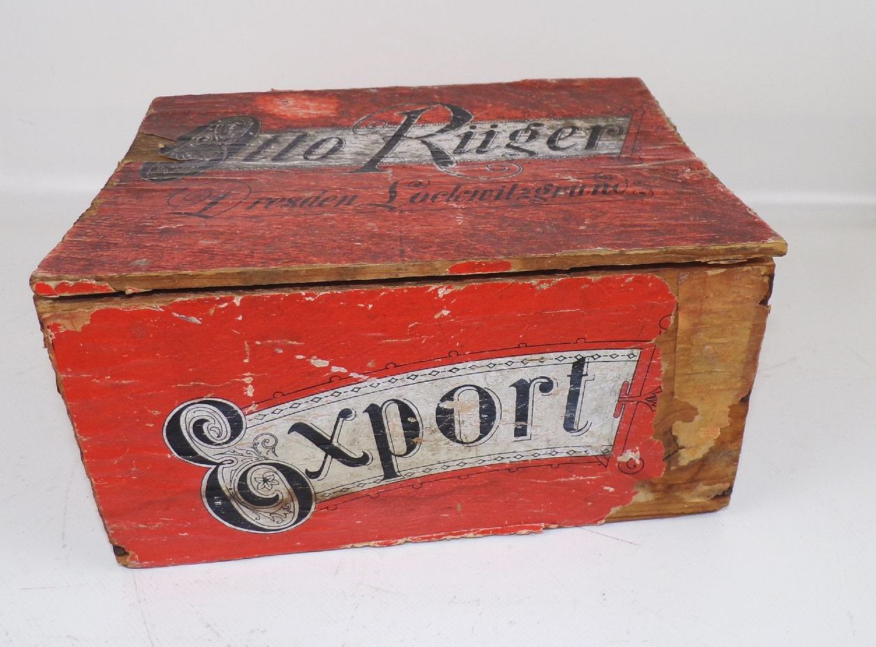 Alte Holzkiste Otto Rüger Dresden Lockwitzgrund um 1900 Schokoladenfabrik 