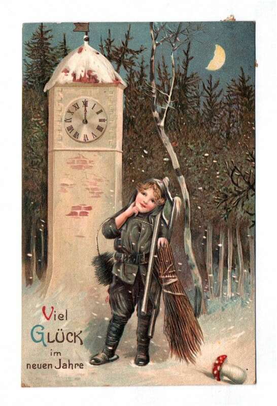 Präge Ak Schornsteinfeger mit Kirchturm Neujahrsgruss 1913