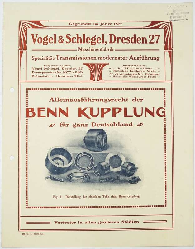Vogel Schlegel Maschinenfabrik Dresden Werbe Blätter Prospekt um 1910