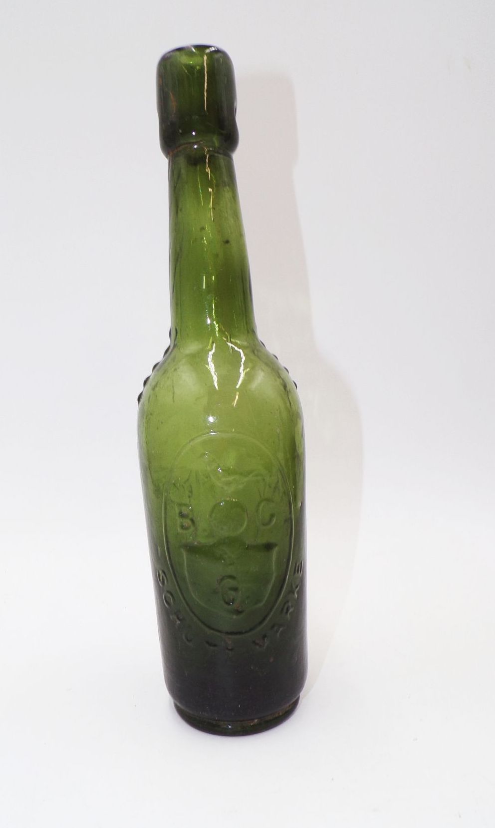 Alte Bierflasche Brau Commune Glogau Schlesien um 1920 verziert 