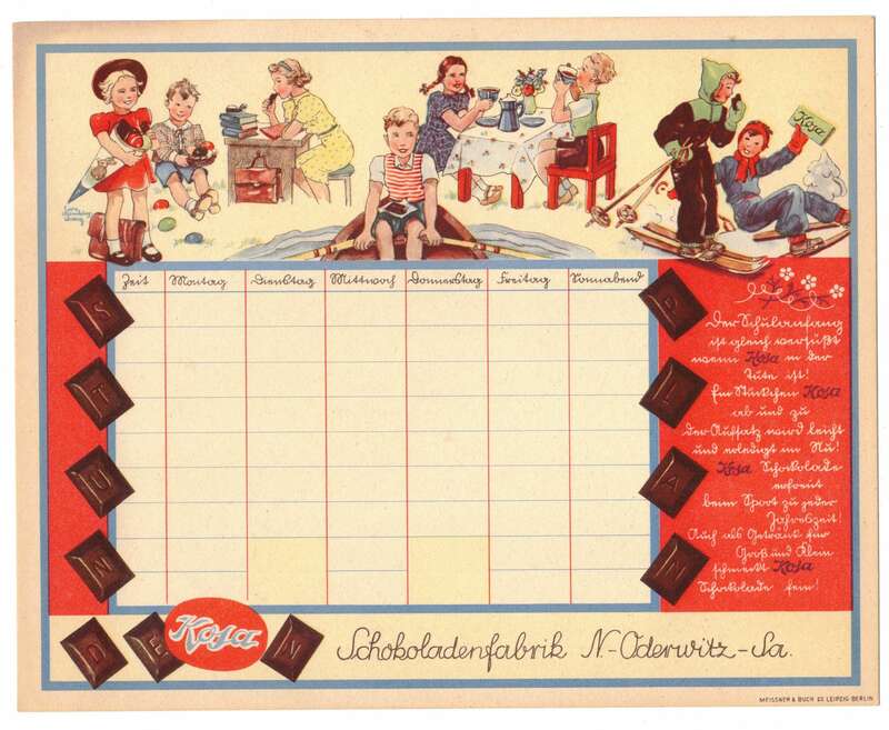Alter Stundenplan Kosa Schokoladenfabrik Niederoderwitz Sachsen um 1930