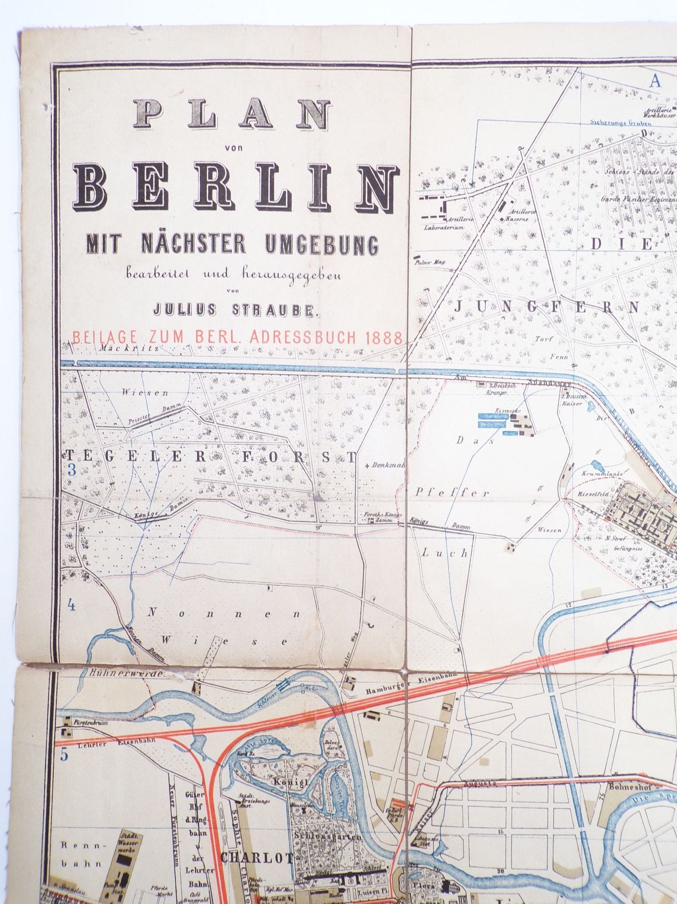 Stadtplan Berlin 1888 Beilage für Adressbuch Leinenkarte Stadtplan Berlin 1888 Beilage für Adressbuch Leinenkarte