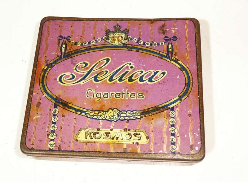 Alte Blechdose Selica Cigarettes Kosmos Zigarettendose Reklame 