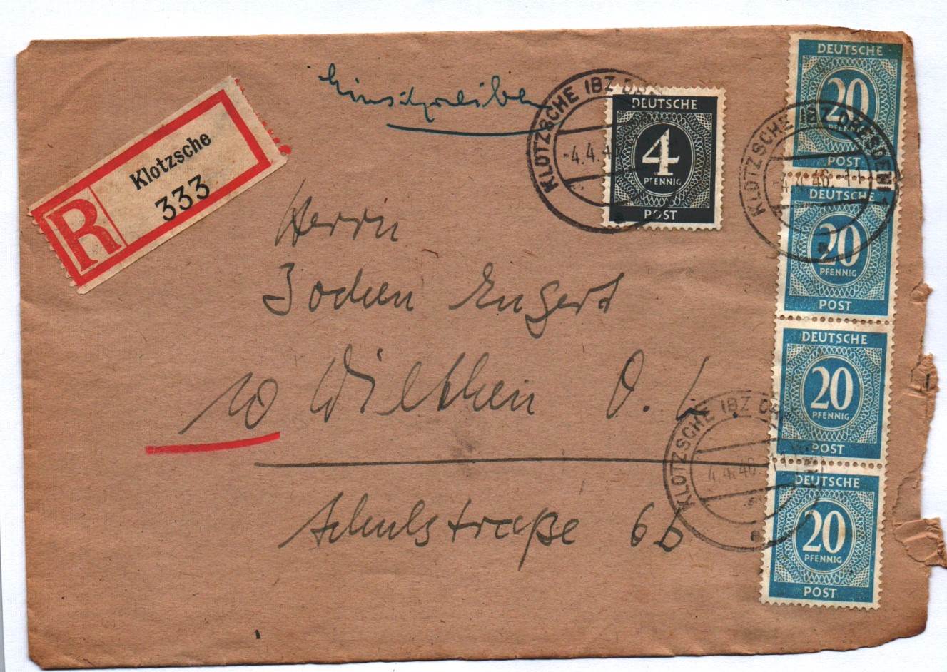 R Brief Klotzsche IBZ 1946 Mischfrankatur