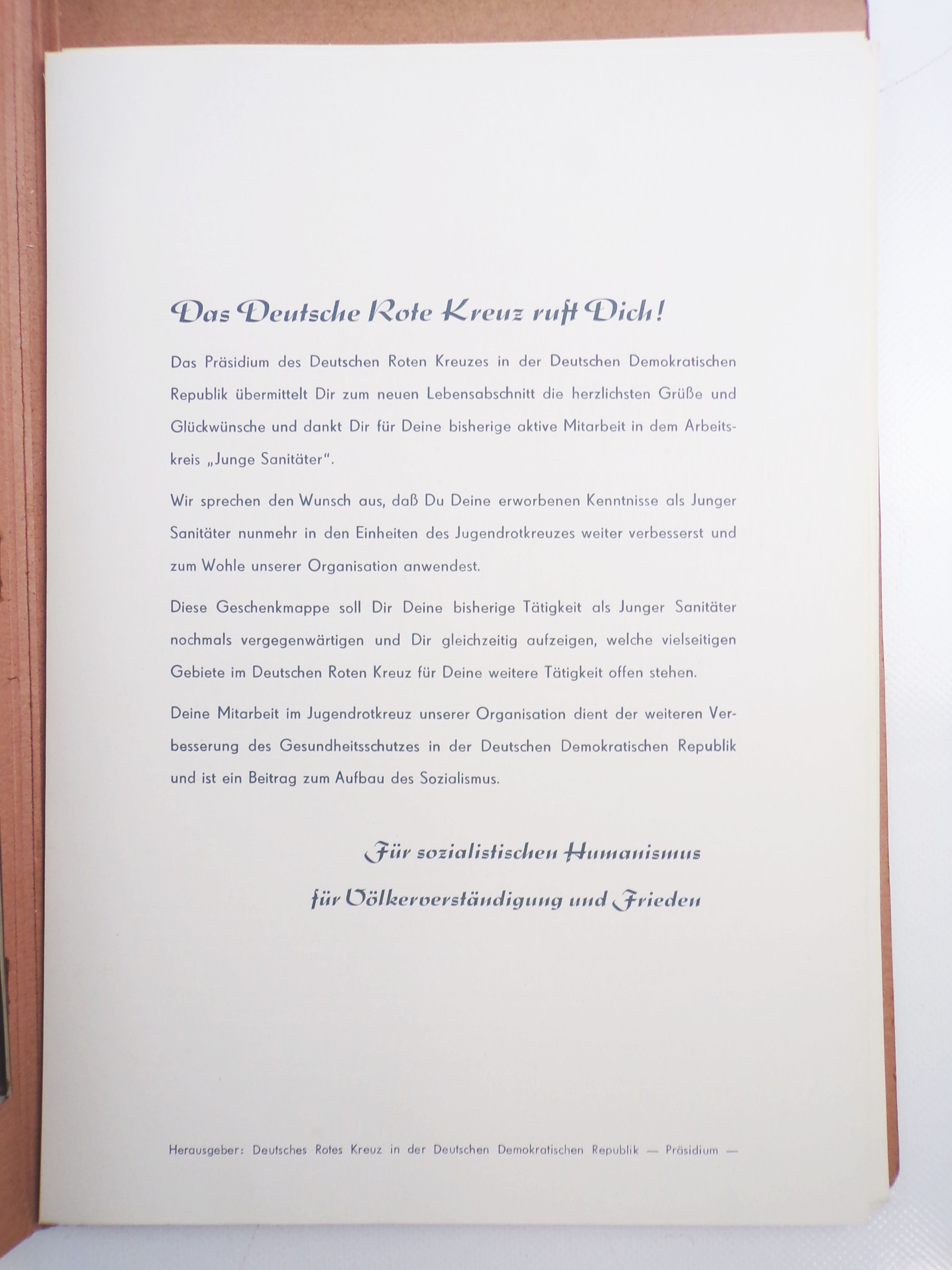 Junge Sanitäter Auszeichnung Mappe DRK Deutsches Rotes Kreuz DDR