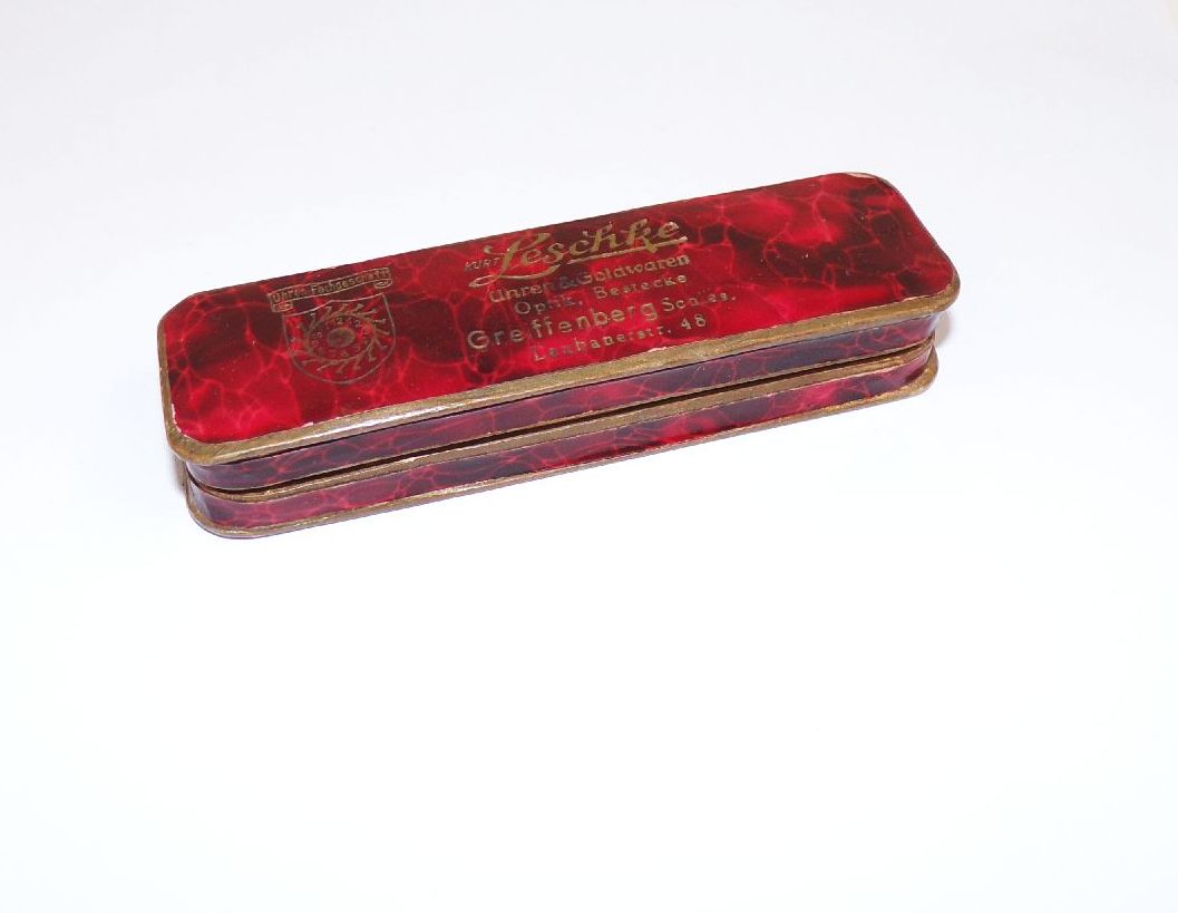 Altes Schmucketui Leschke Uhren Goldwaren Greiffenberg Schlesien vor 1945