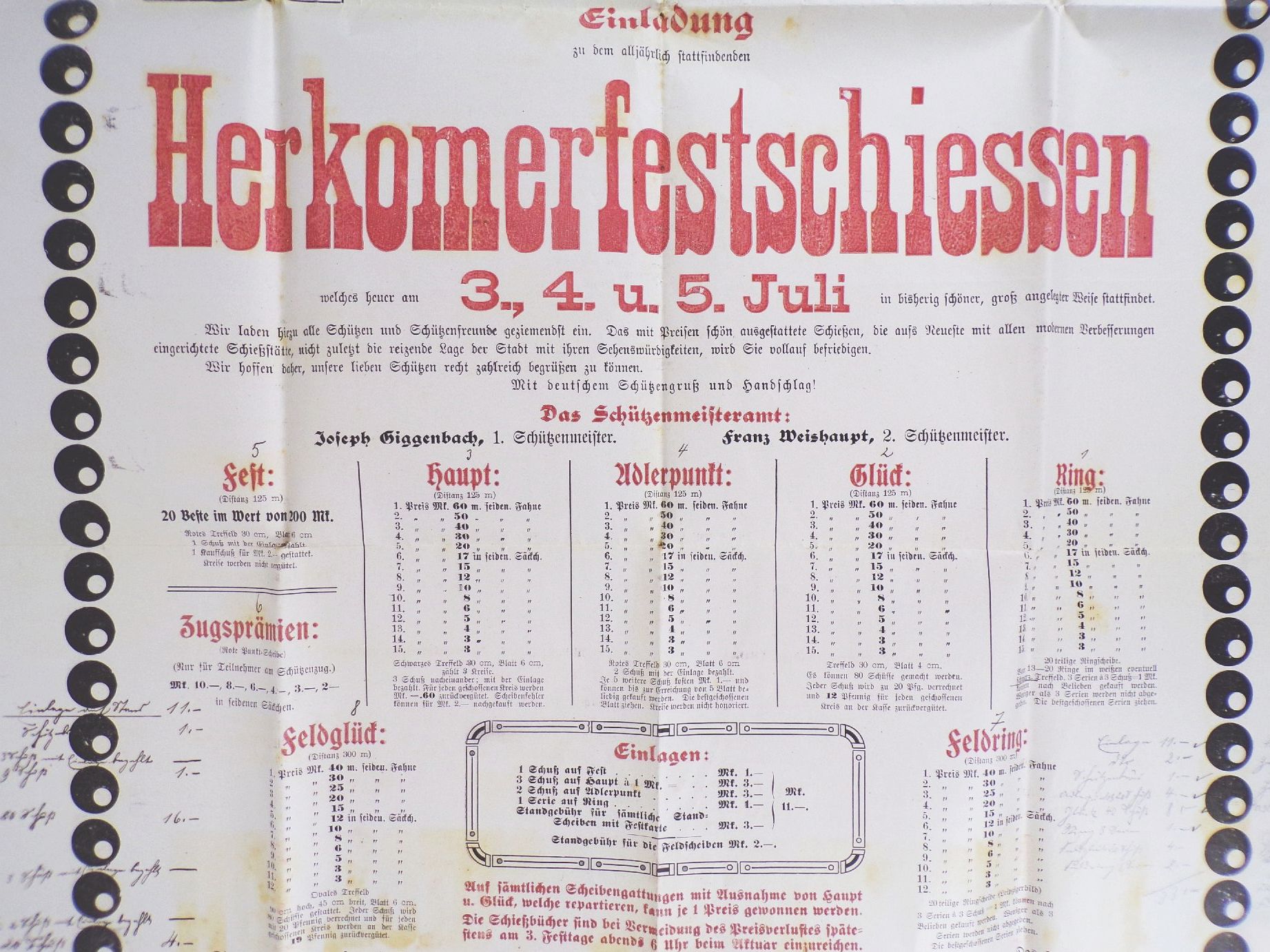 Plakat 1910 Landsberg Lech Herkomerfestschiessen Schützengesellschaft 