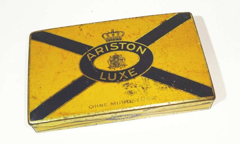 Zigarettenschachtel Ariston Luxe Muratti Berlin Gelb Blechdose 1920er 