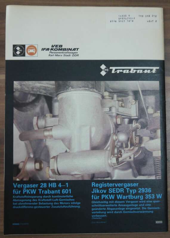 KFT Zeitschrift DDR Neue Vergaser für Wartburg und Trabant September 1982