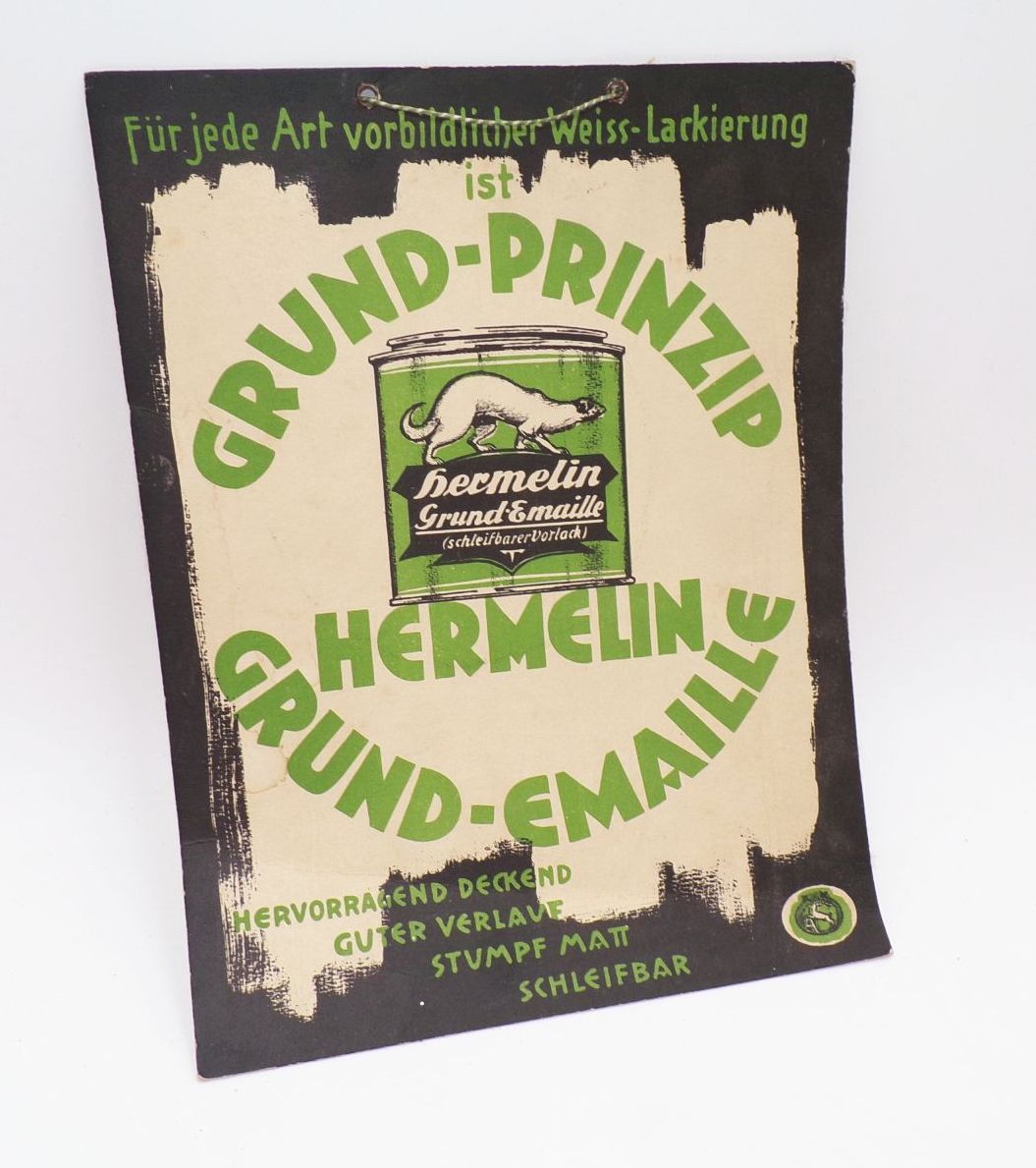 Altes Pappschild Hermelin Grund Emaille Reklame Sammler um 1930