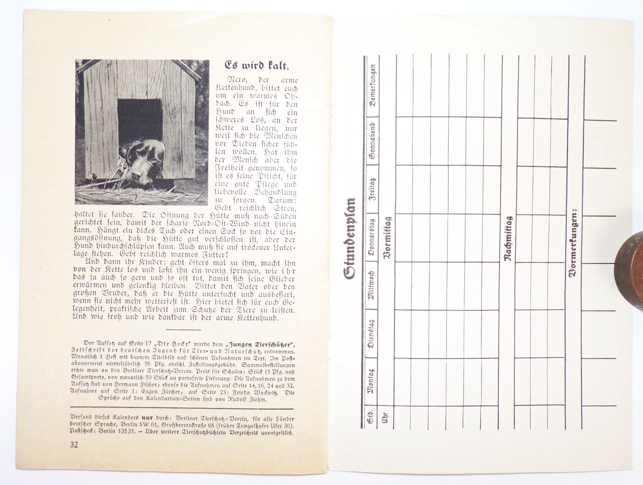 Tierschutz Kalender 1933 