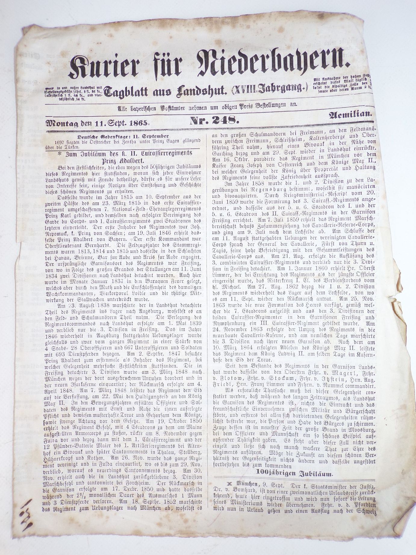 Alte Landshut Zeitungen Wochenblatt 1837 1844 1855 1865 