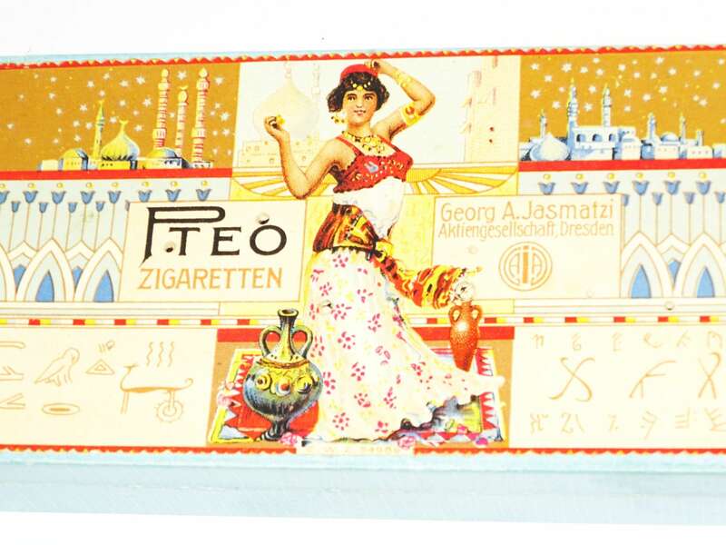 Pteo Zigarettendose Pappschachtel Jasmatzi Dresden um 1910 