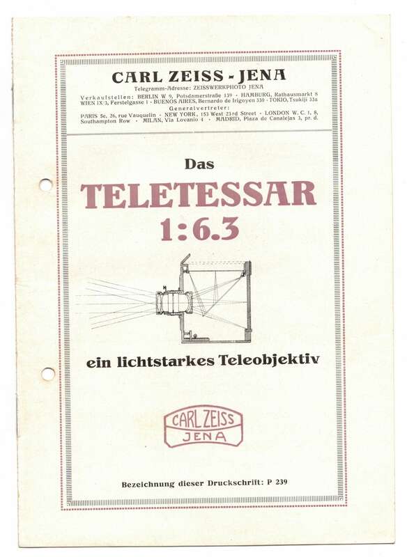 Prospekt Carl Zeiss Jena Teletessar 1:6,3 Teleobjekiv 1922 !